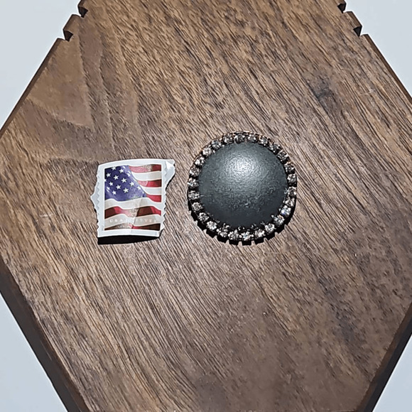 Vintage Round Painted Clip On Earrings with Crystal Accent - Picture 6 of 6